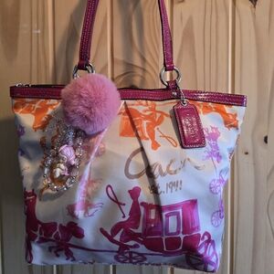 Coach Vibrant Pink and Orange Tote Bag